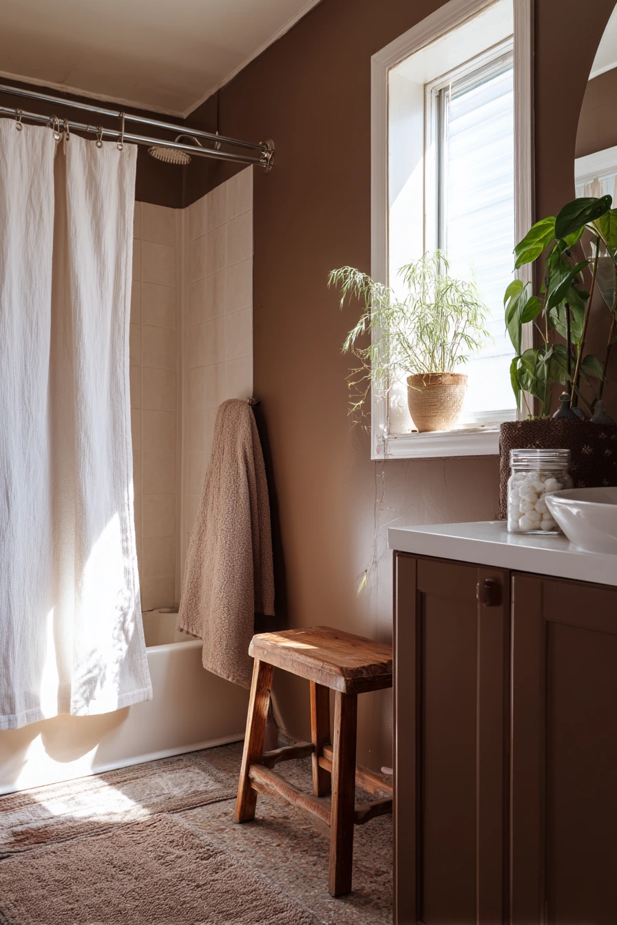 Renter-Friendly Chocolate Brown Bathroom Layer