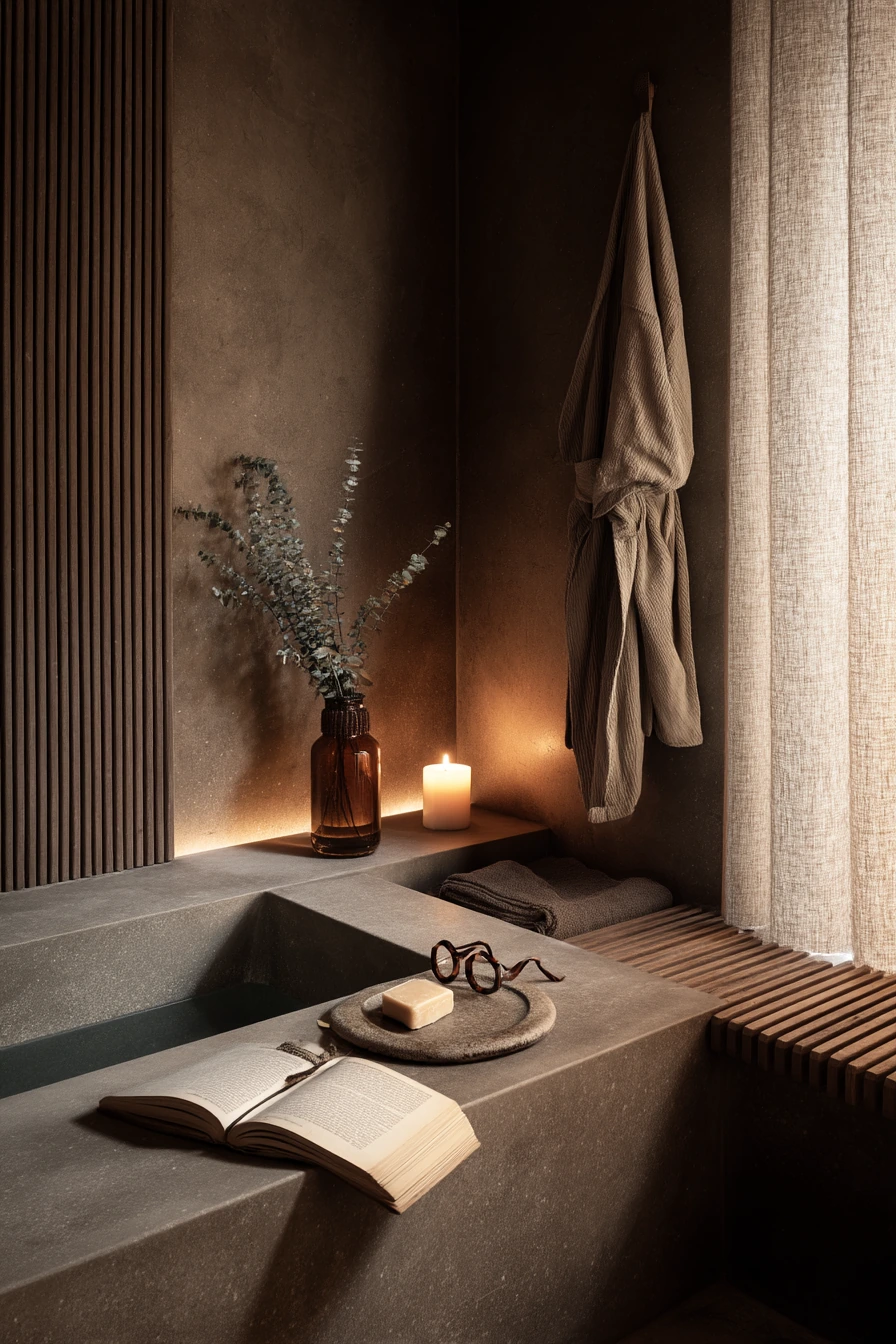 Spa Bath in Chocolate Brown and Stone
