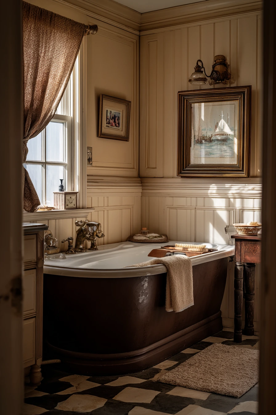 Vintage Chocolate Brown Bath with Character