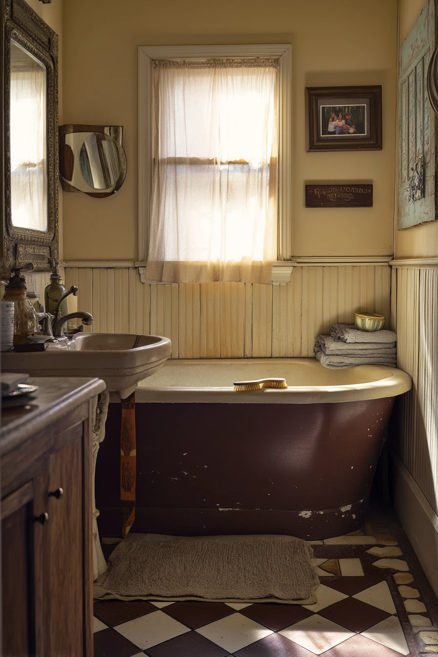 Vintage Chocolate Brown Bath with Character