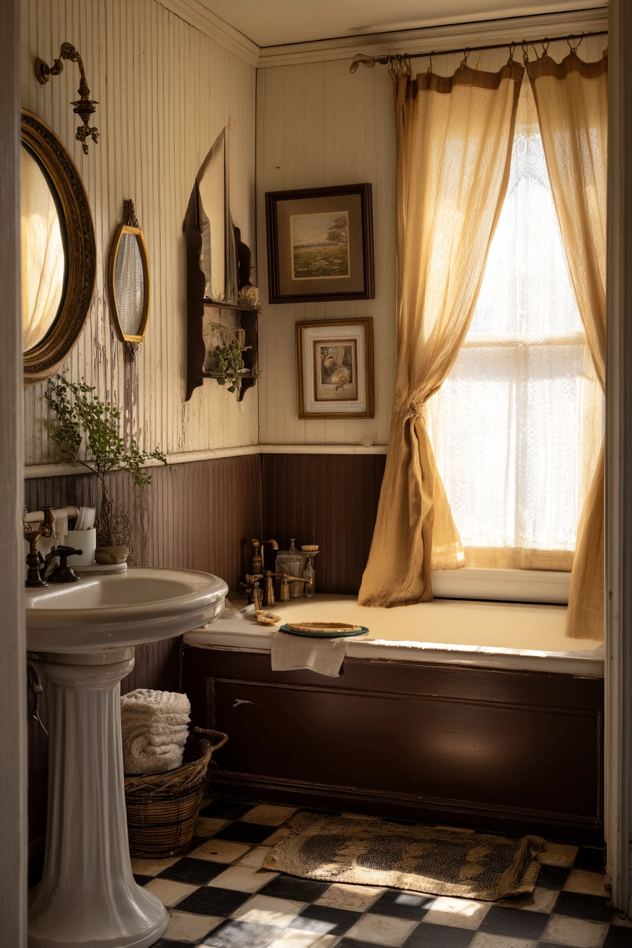 Vintage Chocolate Brown Bath with Character