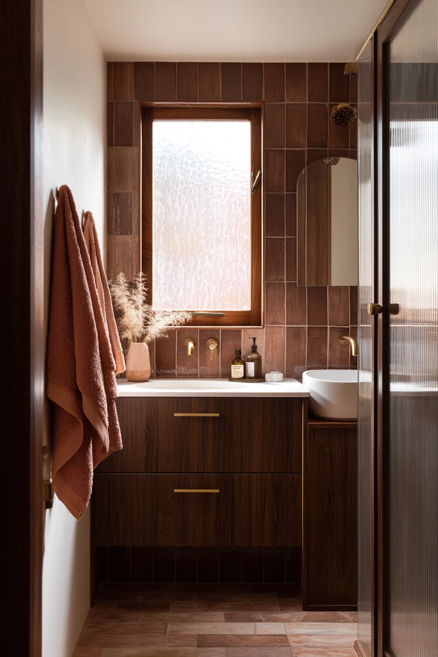 Chocolate Brown Primary Bath with Morning Routine