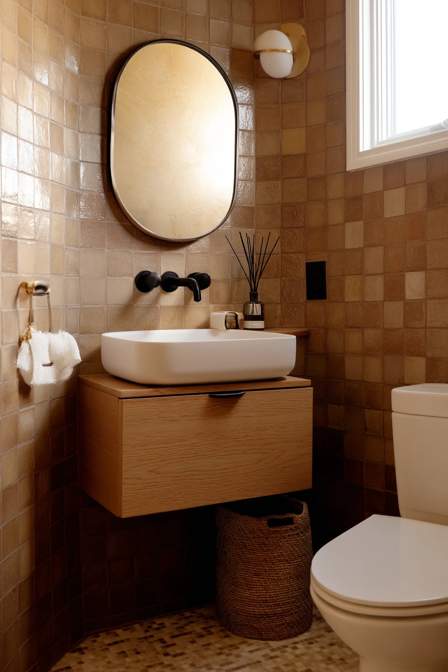 Small Chocolate Brown Guest Bath, Clever and Calm