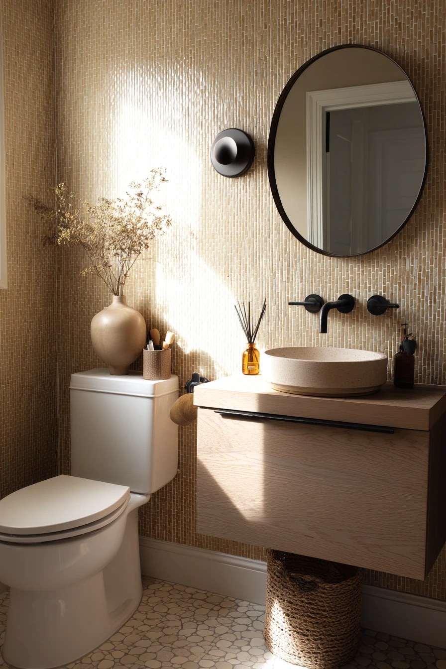 Small Chocolate Brown Guest Bath, Clever and Calm