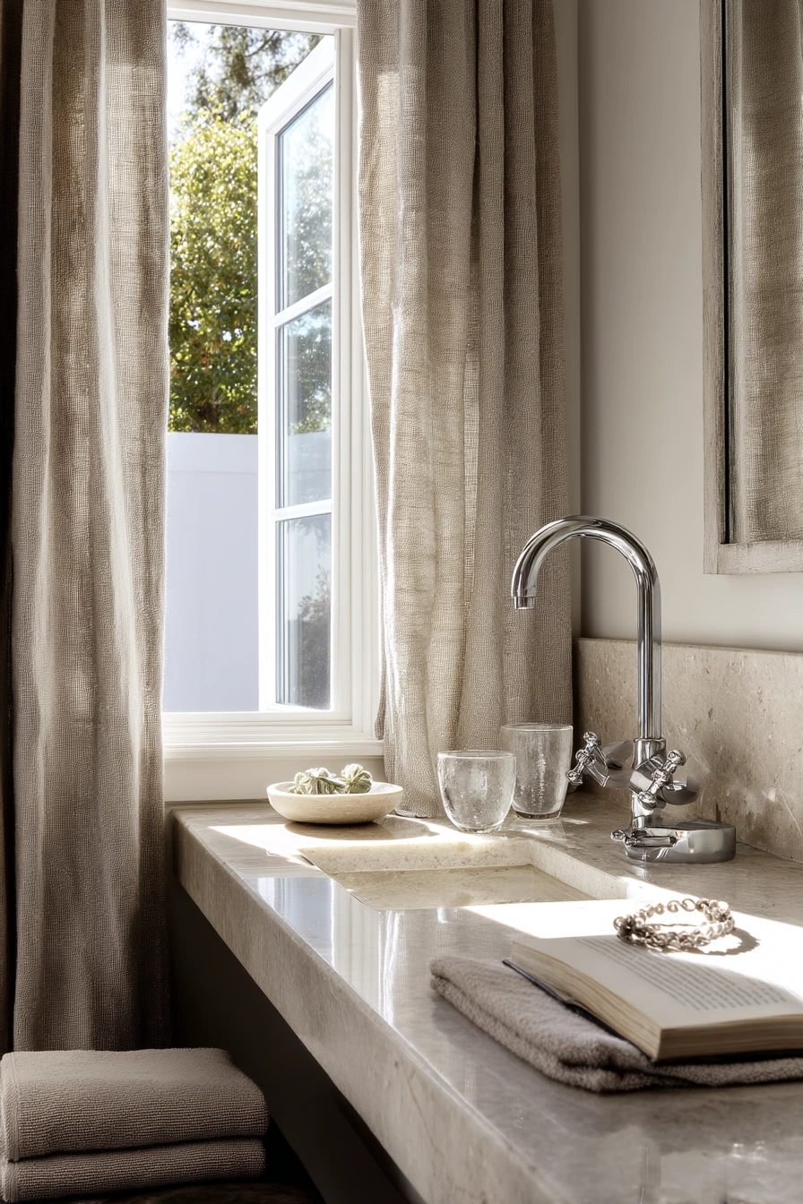 Chrome and Stone in a Shared Primary Bath