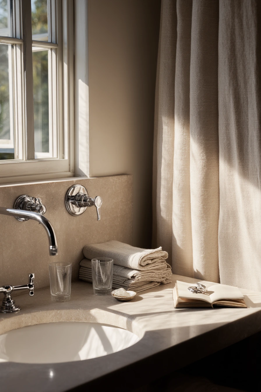 Chrome and Stone in a Shared Primary Bath