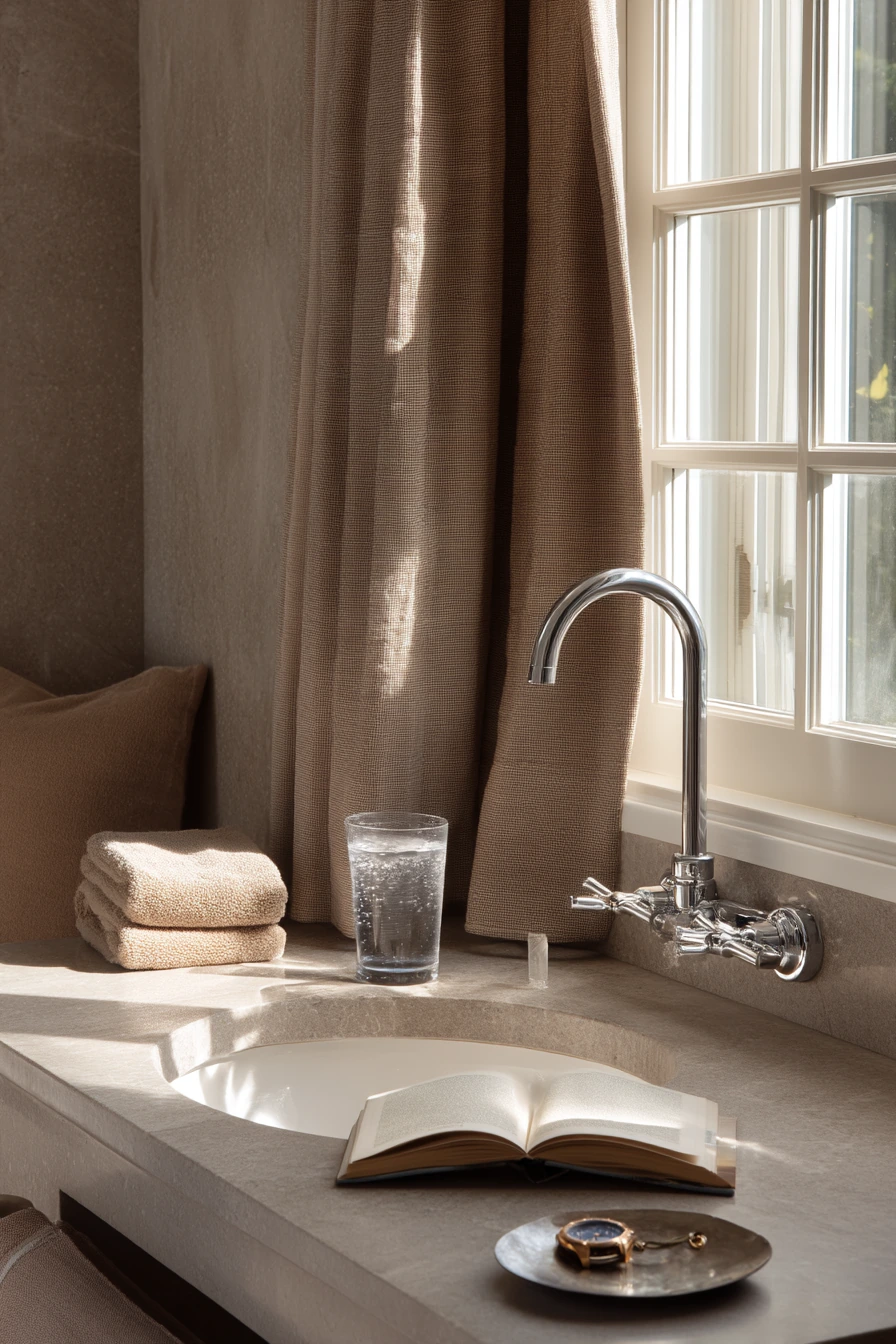 Chrome and Stone in a Shared Primary Bath