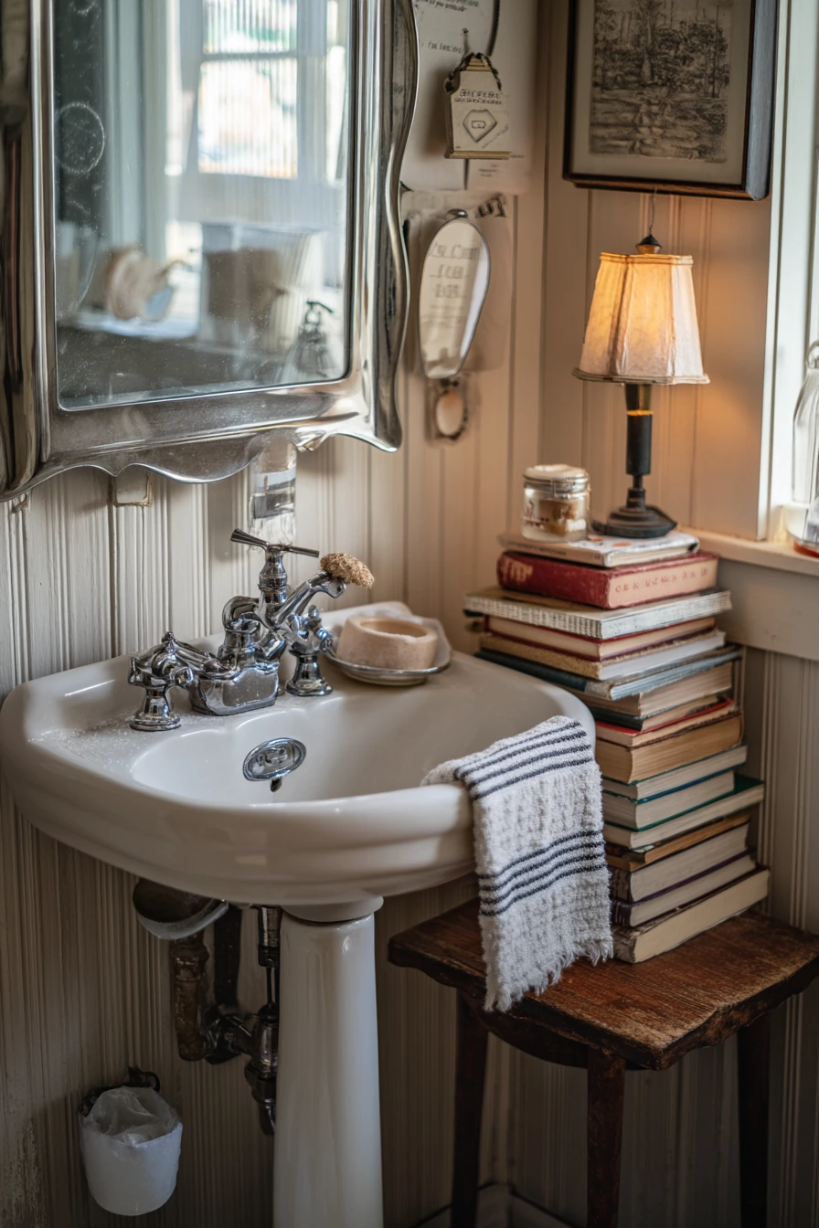 Vintage Chrome in a Cottage Bath