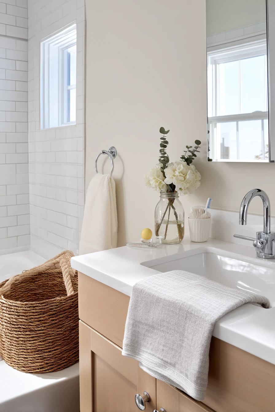 Chrome Accents in a Family Hall Bath