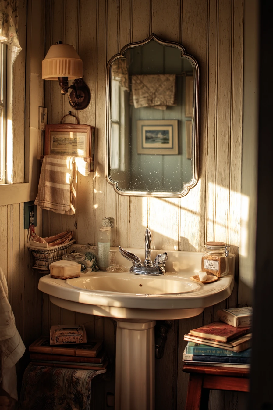Vintage Chrome in a Cottage Bath