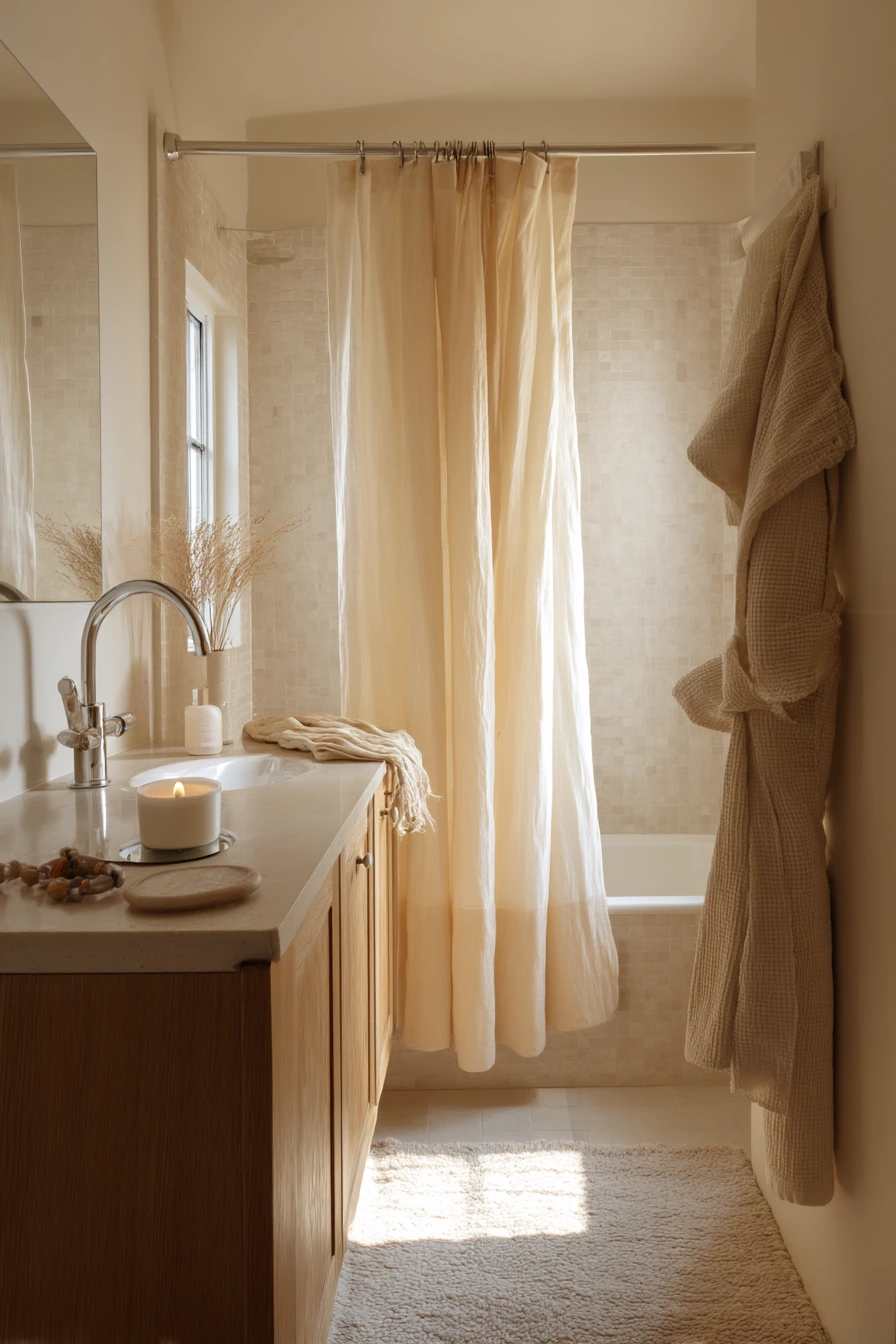 Chrome Details in a Warm Neutral Ensuite