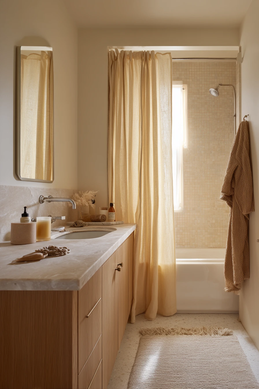 Chrome Details in a Warm Neutral Ensuite