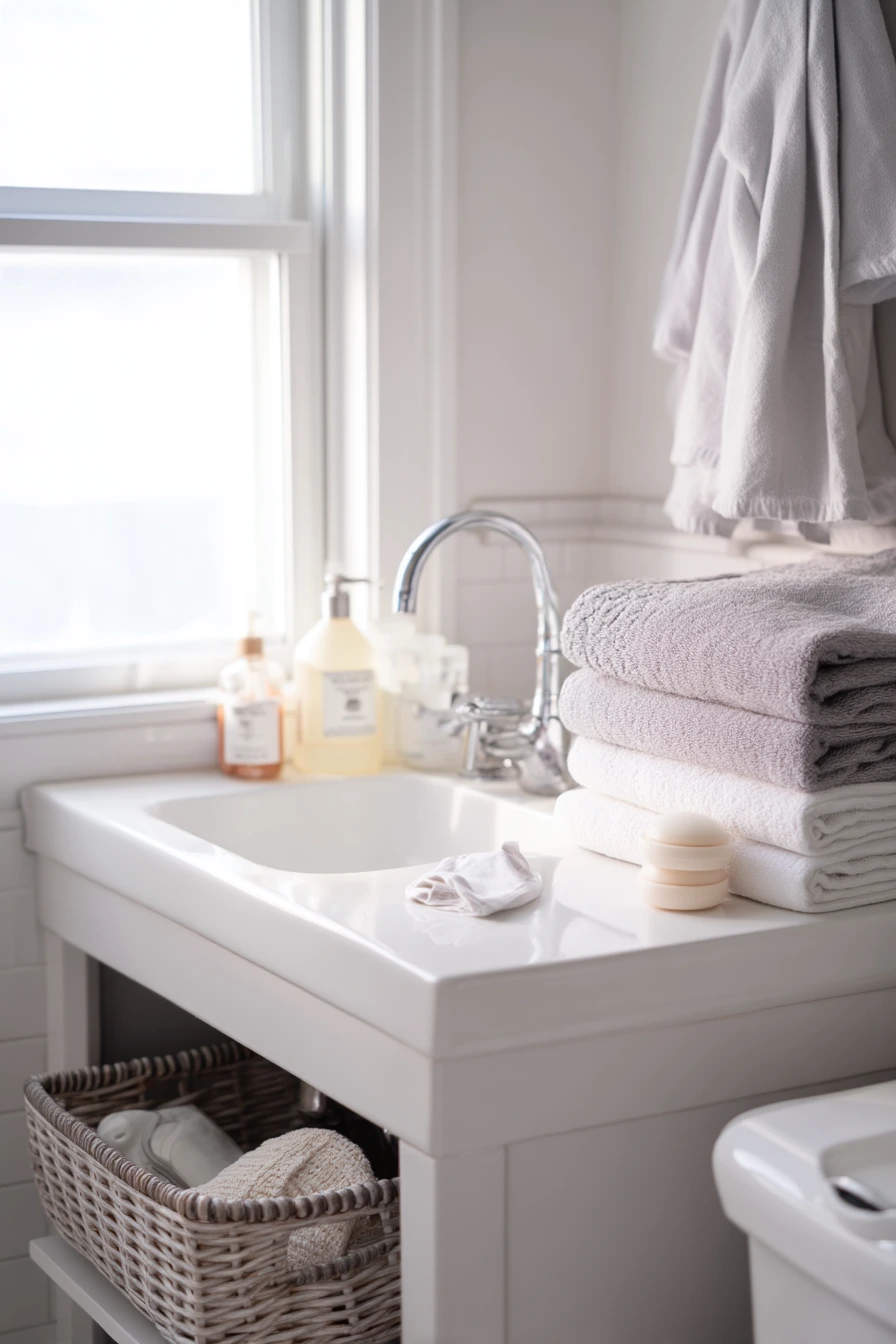 Chrome Bathroom with a Laundry-Day Snapshot