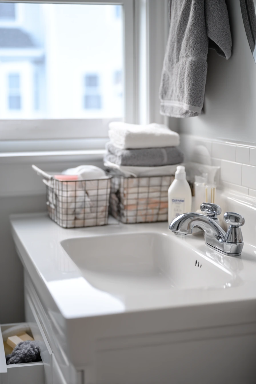 Chrome Bathroom with a Laundry-Day Snapshot
