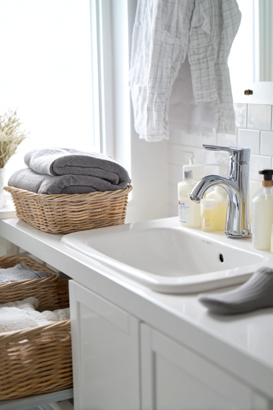 Chrome Bathroom with a Laundry-Day Snapshot