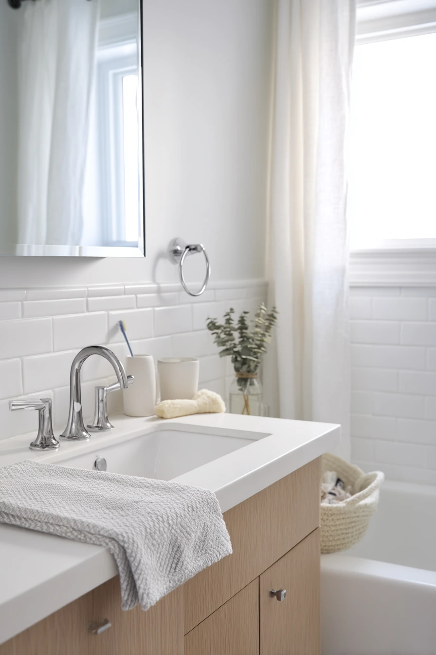 Chrome Accents in a Family Hall Bath