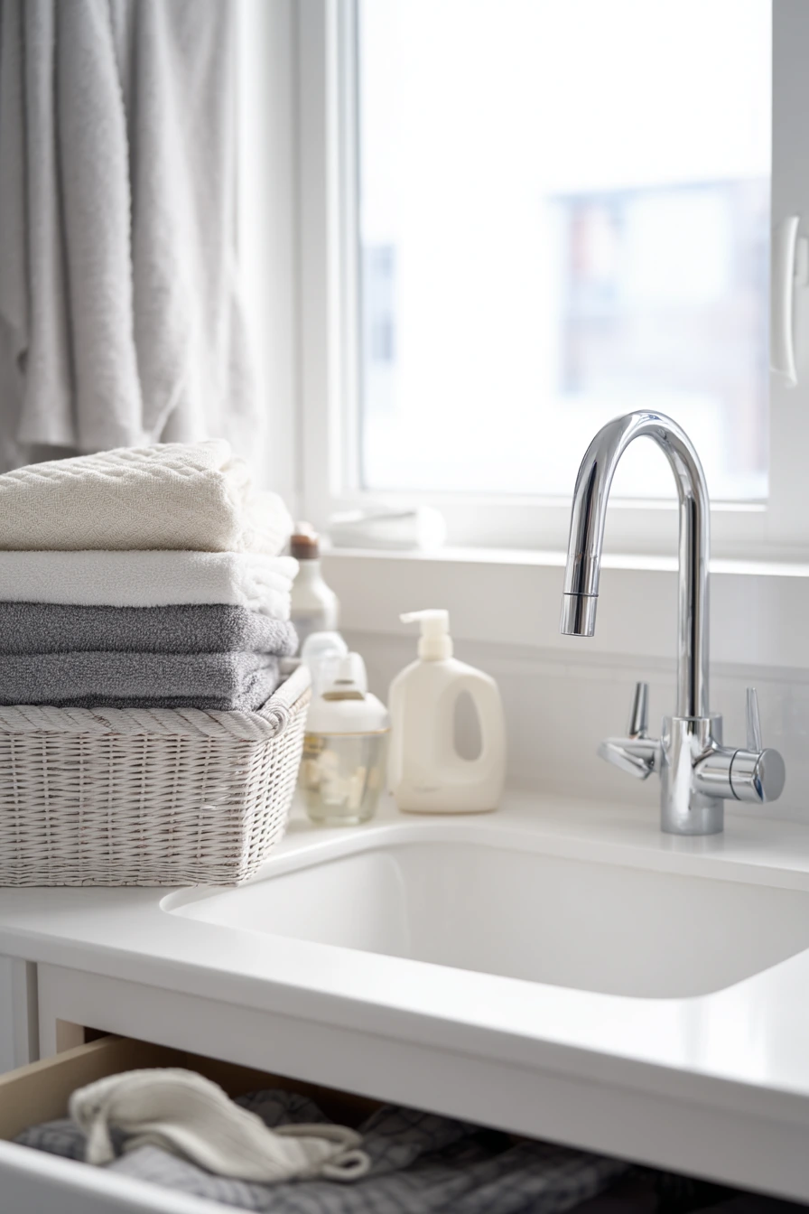 Chrome Bathroom with a Laundry-Day Snapshot