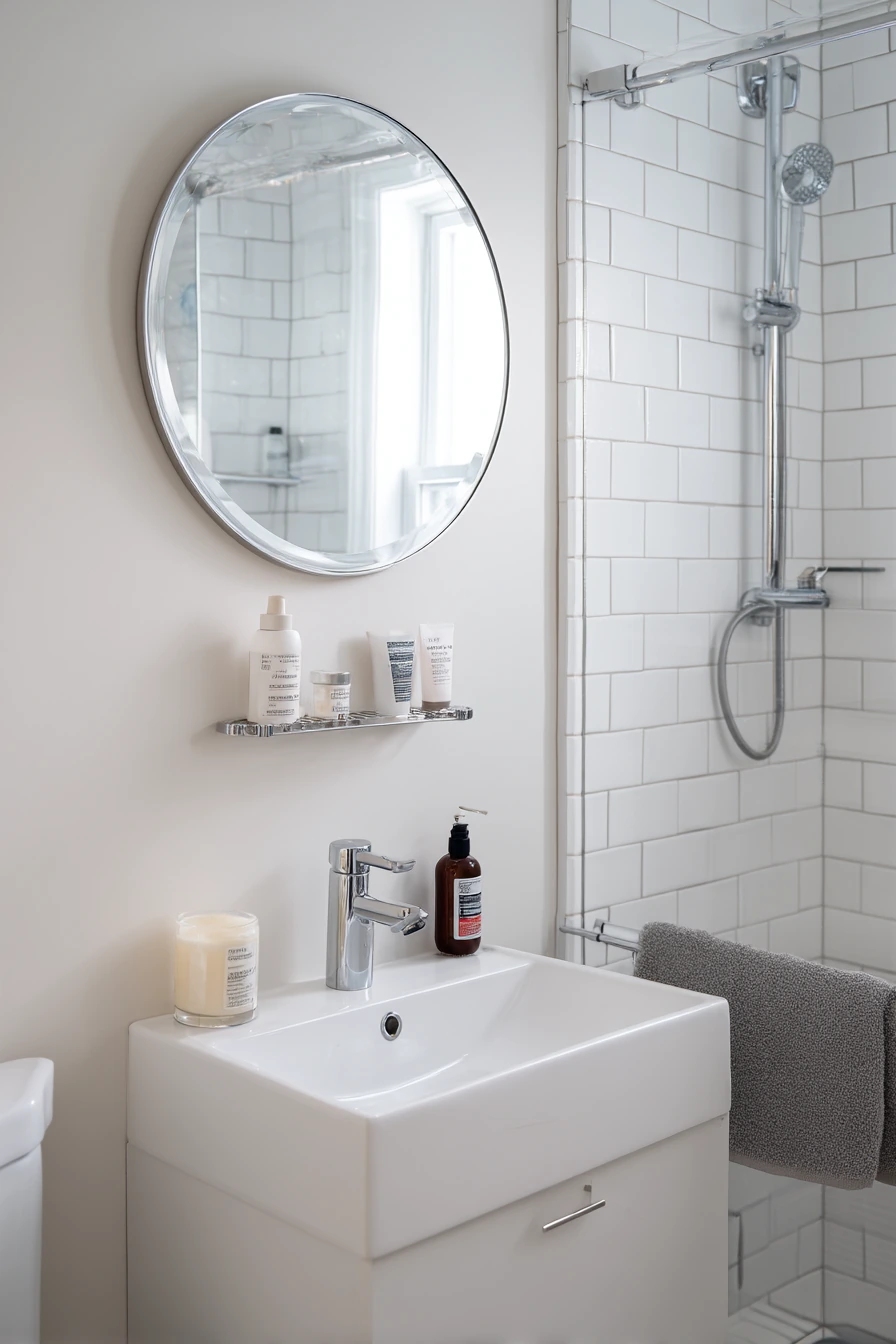 Small Condo Bath with Sleek Chrome Space-Savers