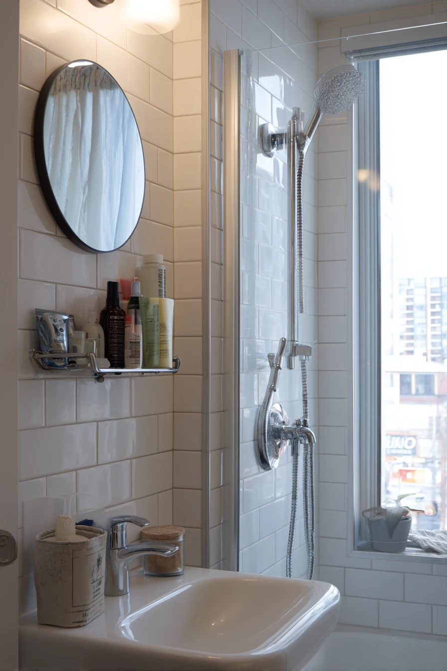 Small Condo Bath with Sleek Chrome Space-Savers
