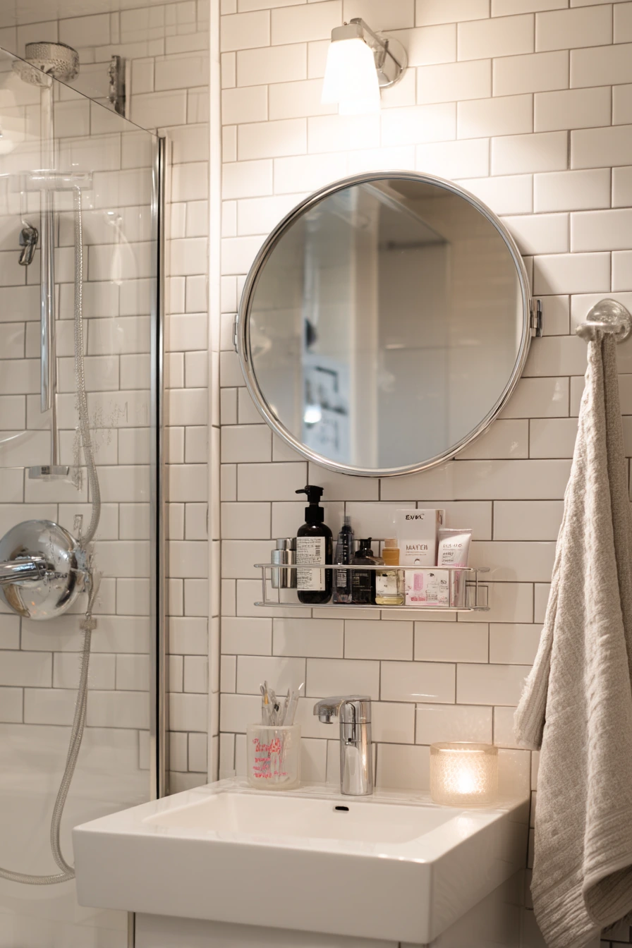 Small Condo Bath with Sleek Chrome Space-Savers