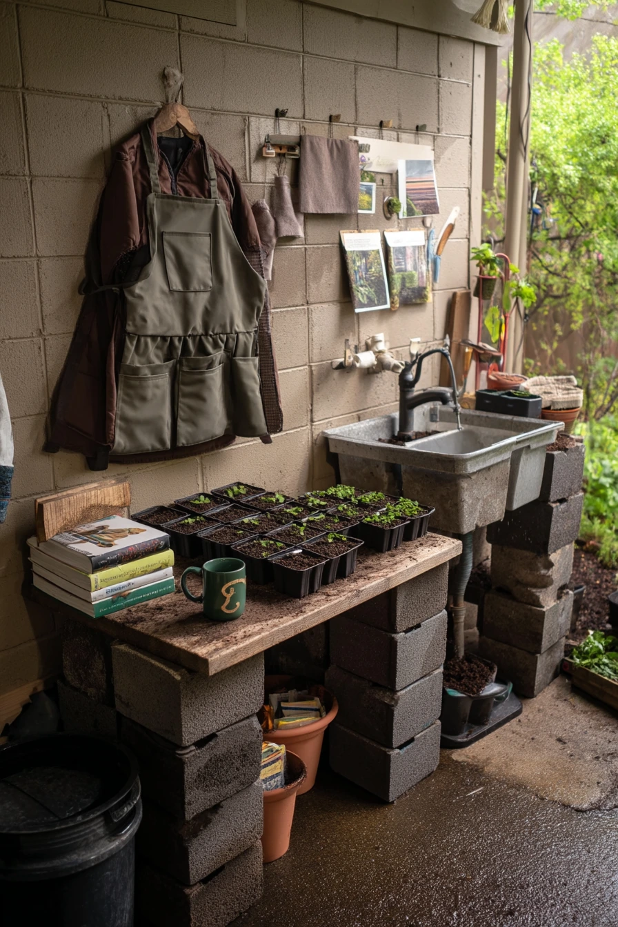 Rainy-Day Cinder Block Potting Zone