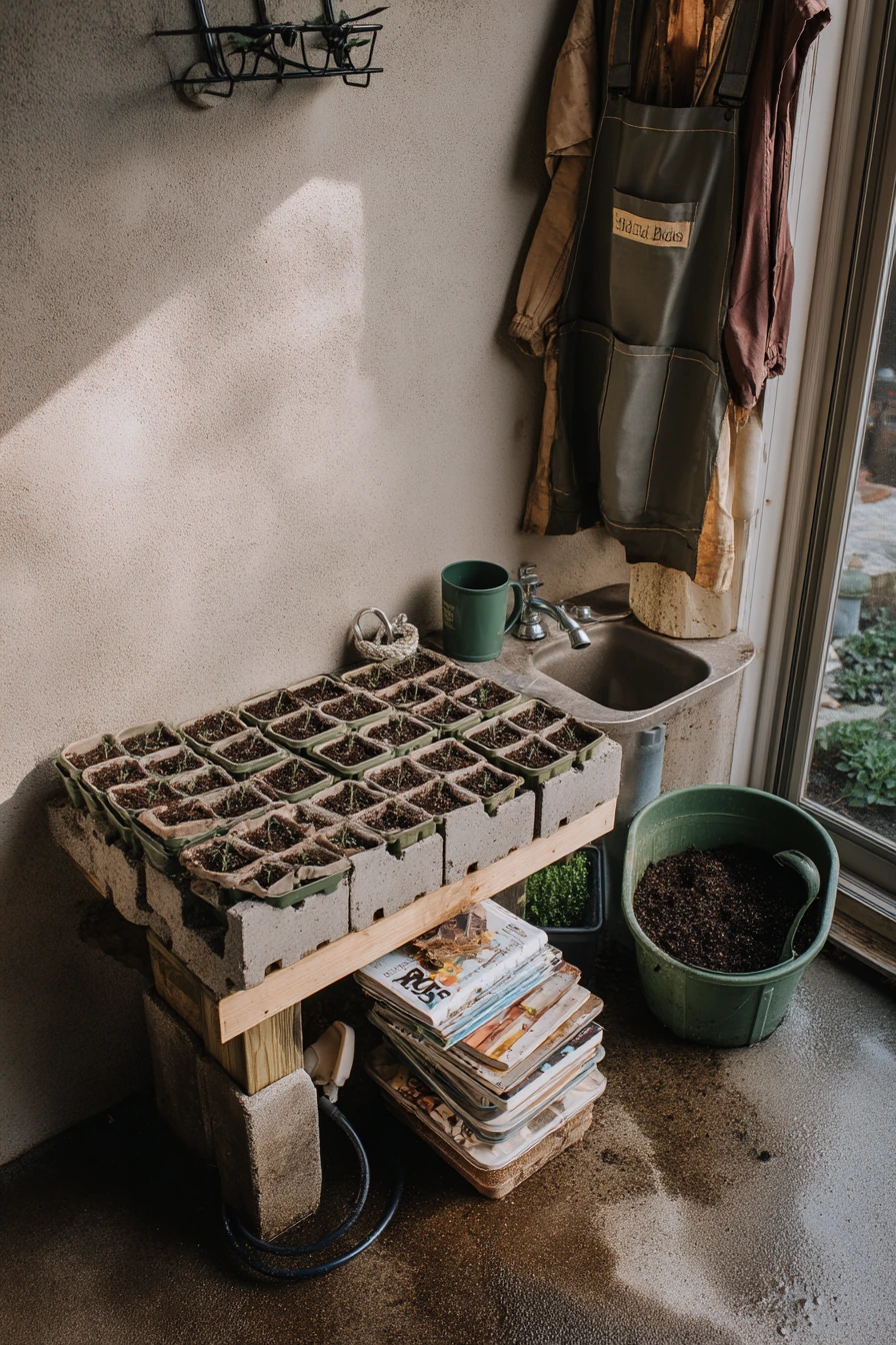Rainy-Day Cinder Block Potting Zone