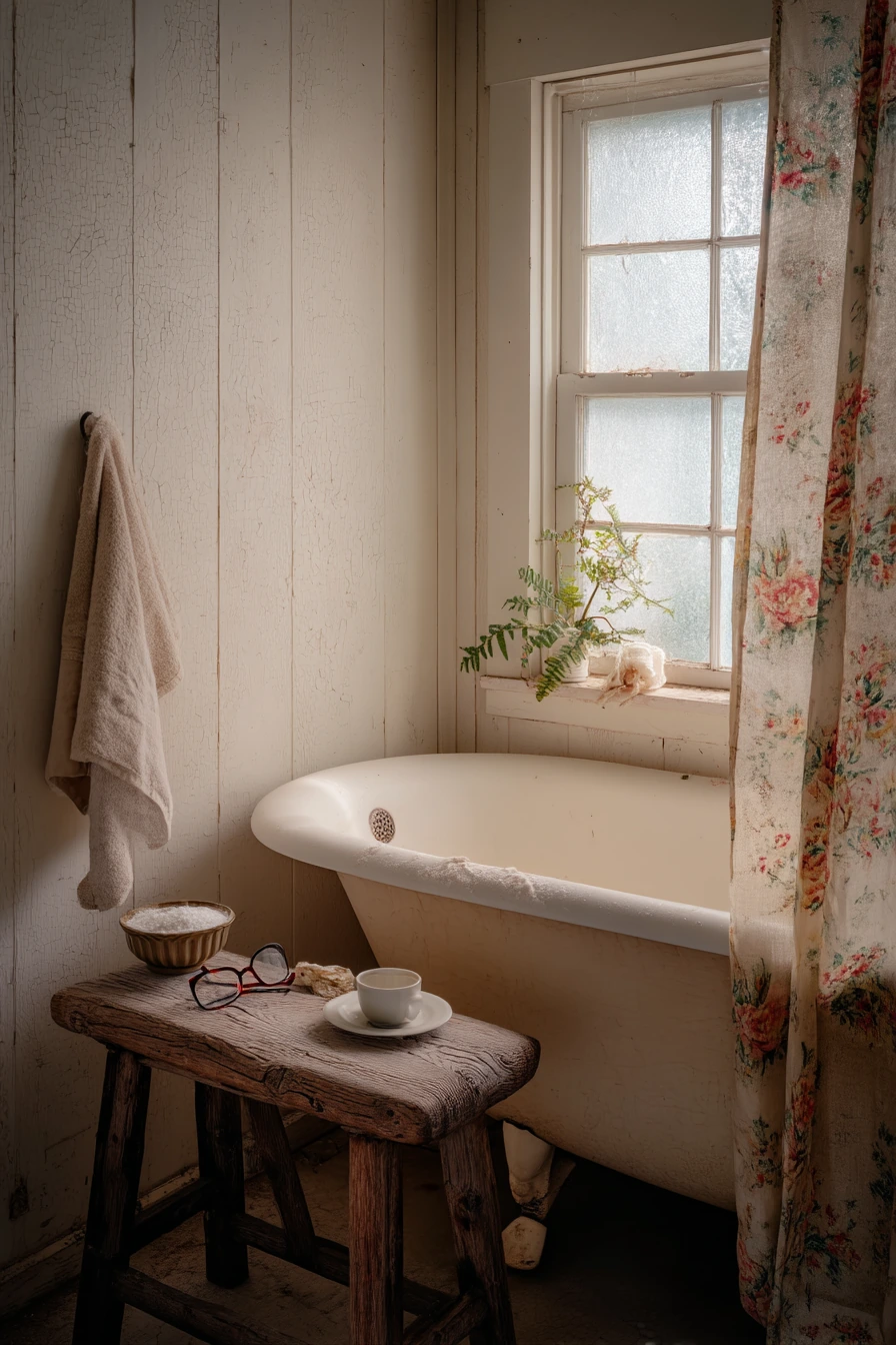 Vintage Cottage Tub with Quiet Morning Routine