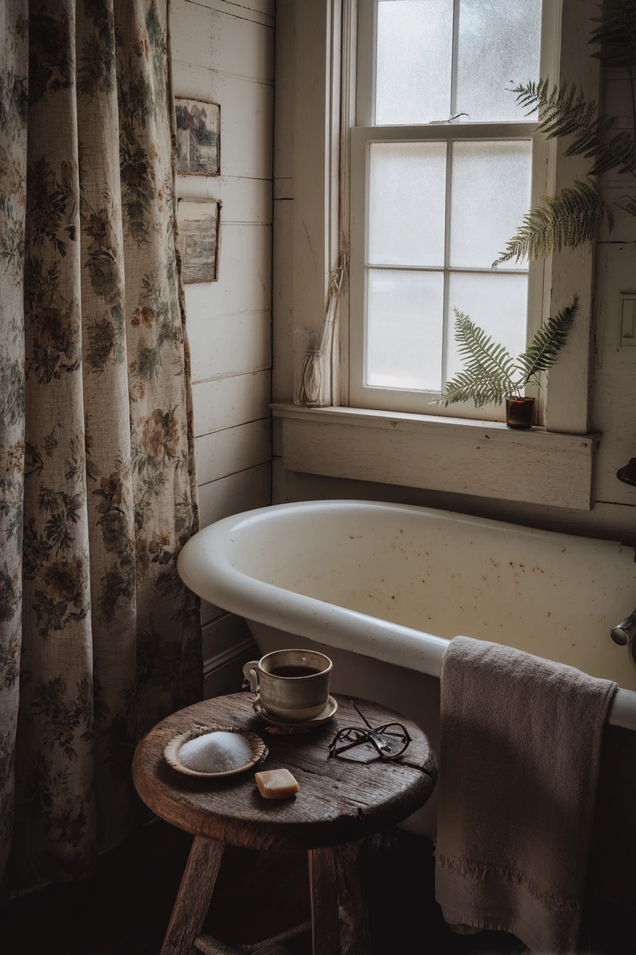 Vintage Cottage Tub with Quiet Morning Routine