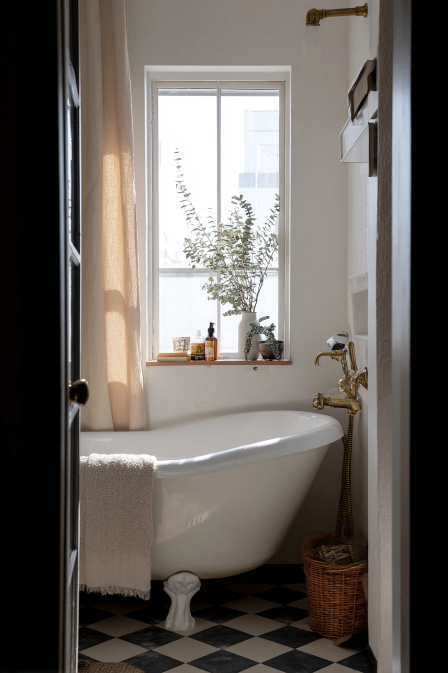 Small-Space Clawfoot Tub Nook