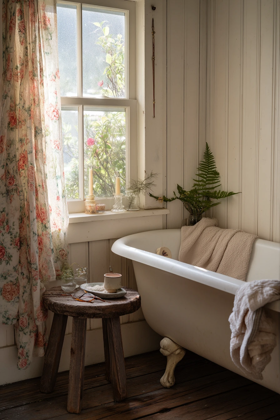 Vintage Cottage Tub with Quiet Morning Routine