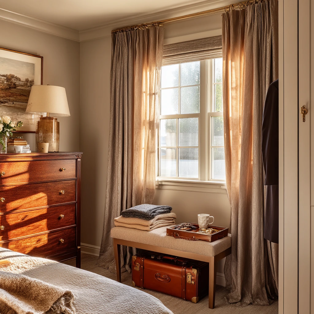 Walk-In Closet With Draped Linen Entry