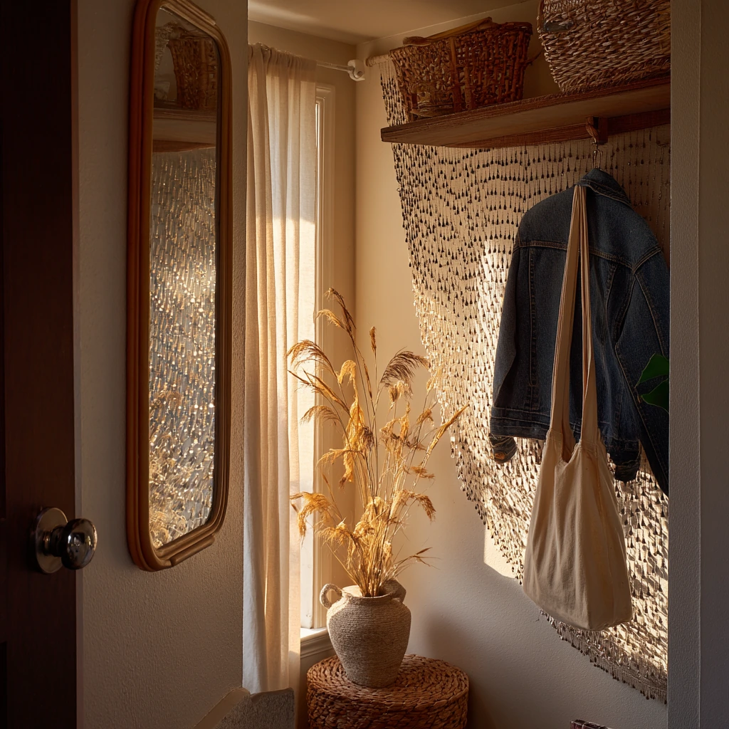 Boho Closet Nook Behind Beaded Curtain