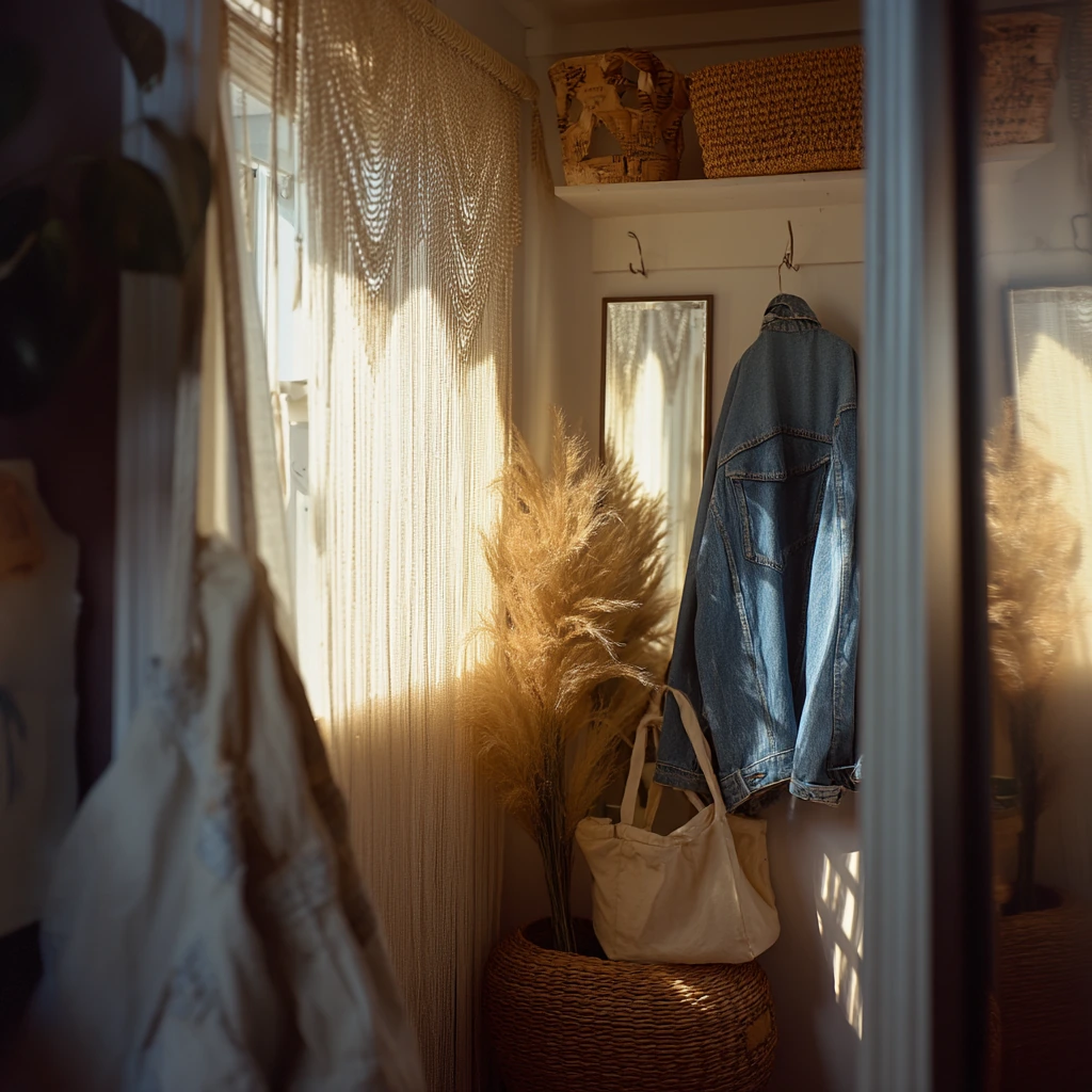 Boho Closet Nook Behind Beaded Curtain