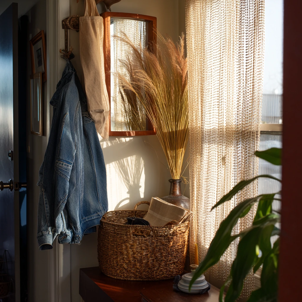 Boho Closet Nook Behind Beaded Curtain