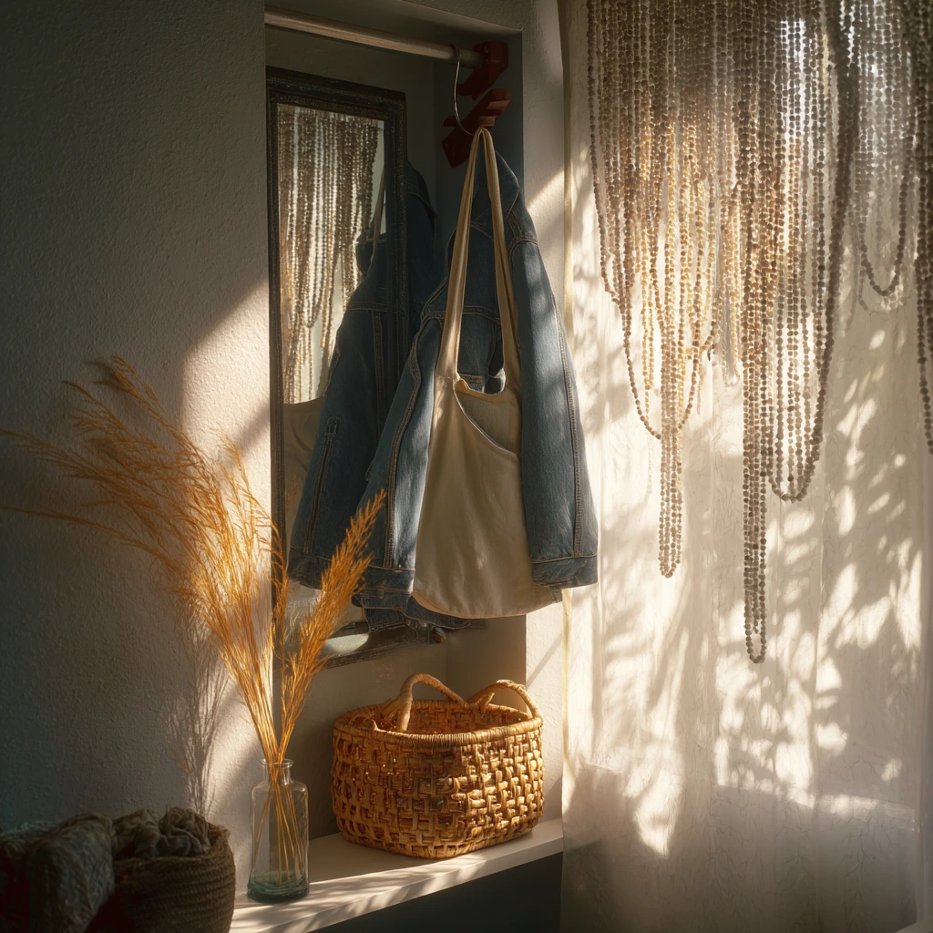 Boho Closet Nook Behind Beaded Curtain