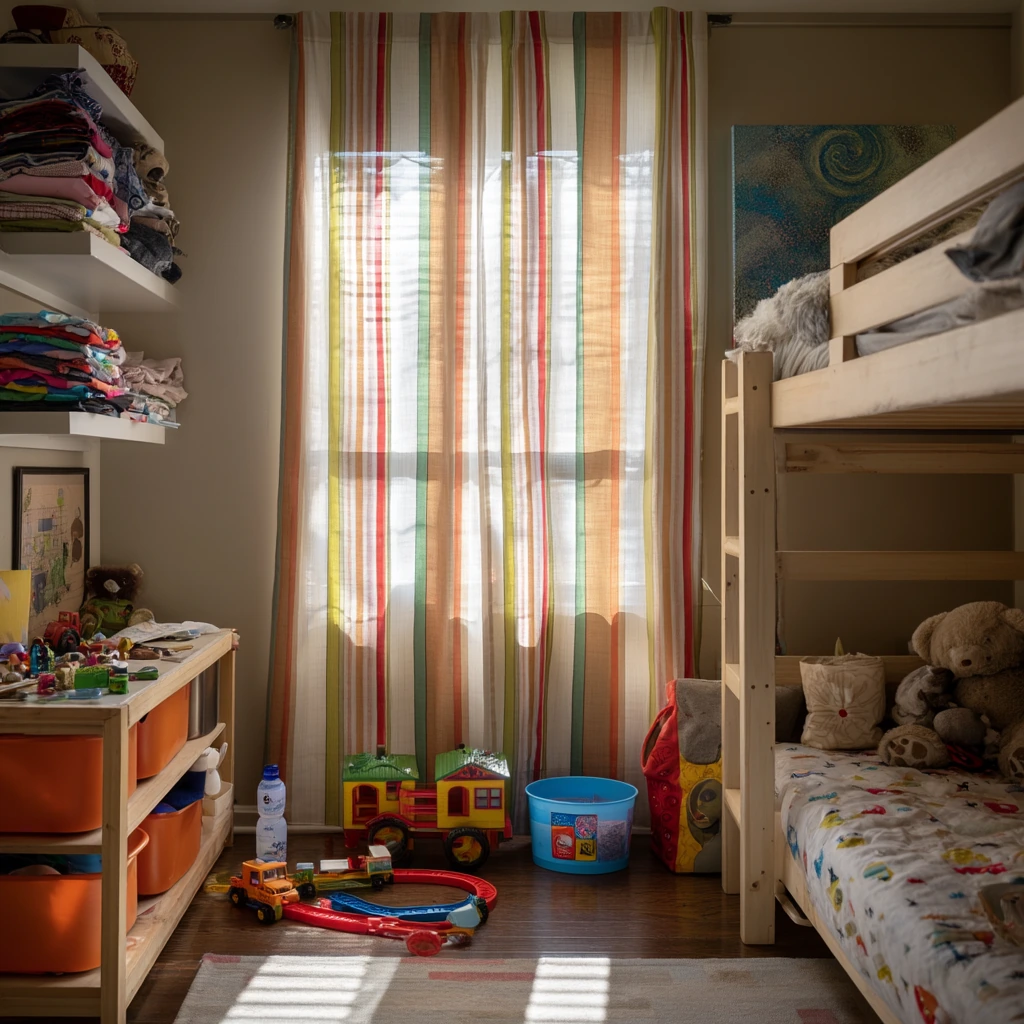Shared Kid Room Closet Curtain Divider