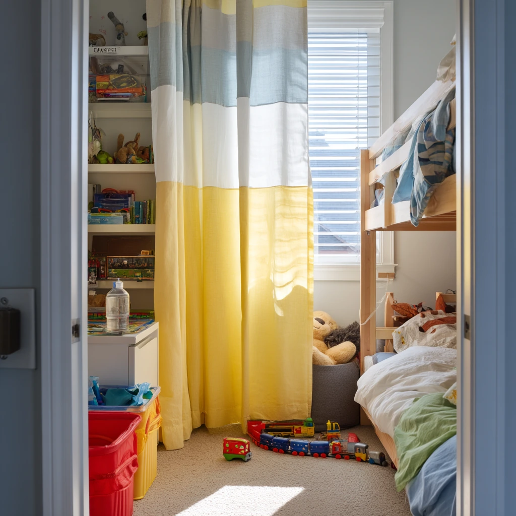 Shared Kid Room Closet Curtain Divider