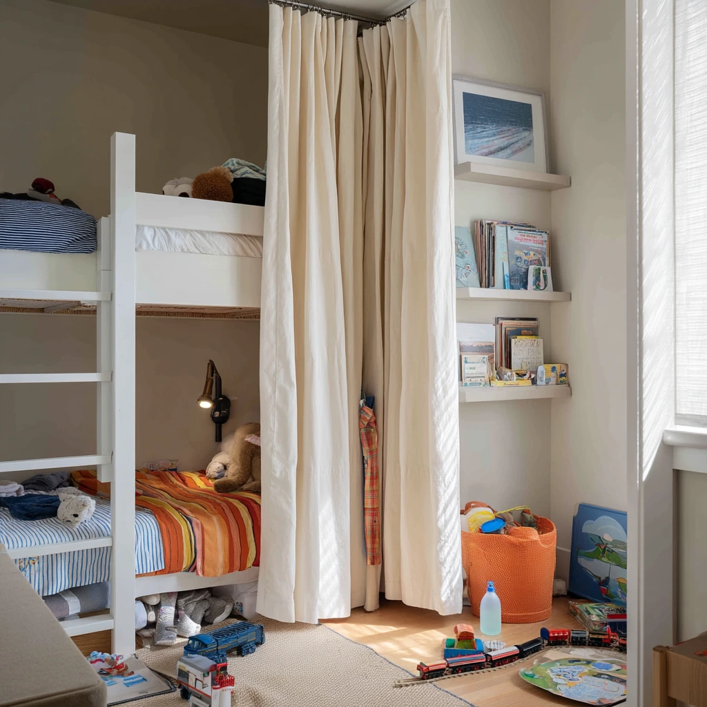 Shared Kid Room Closet Curtain Divider