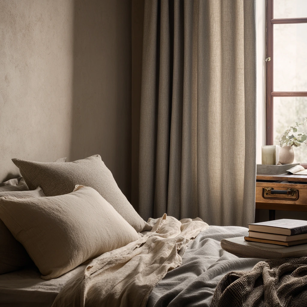 Guest Room Closet Curtain in Soft Neutrals