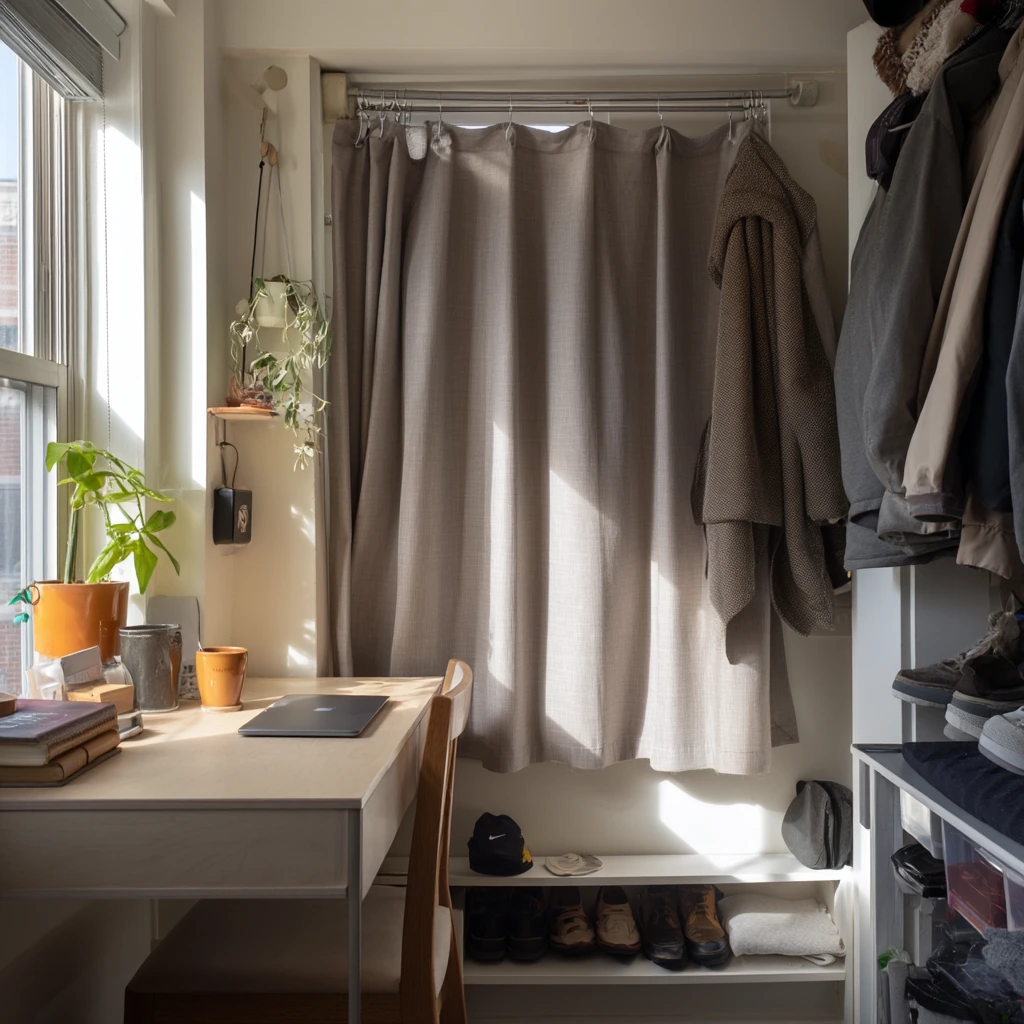 Minimal Closet Curtain in a Small Studio