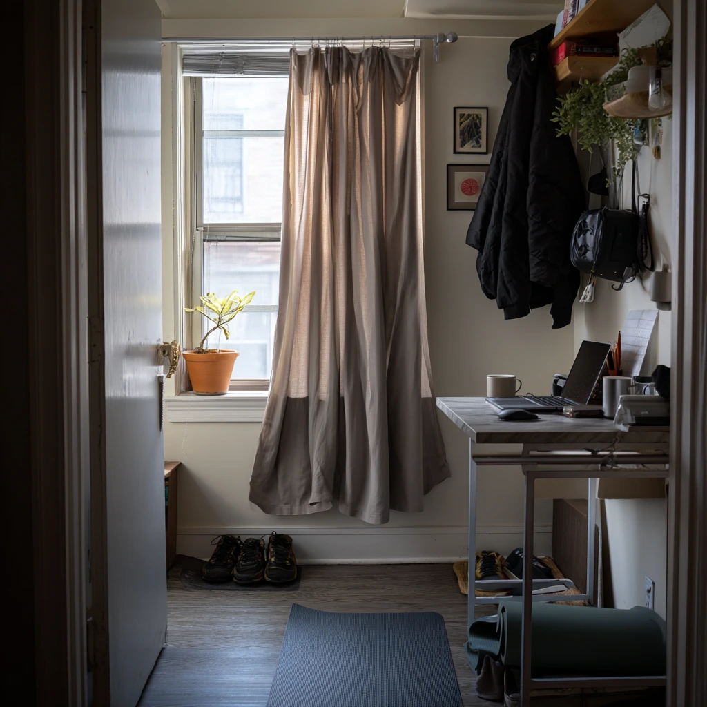 Minimal Closet Curtain in a Small Studio