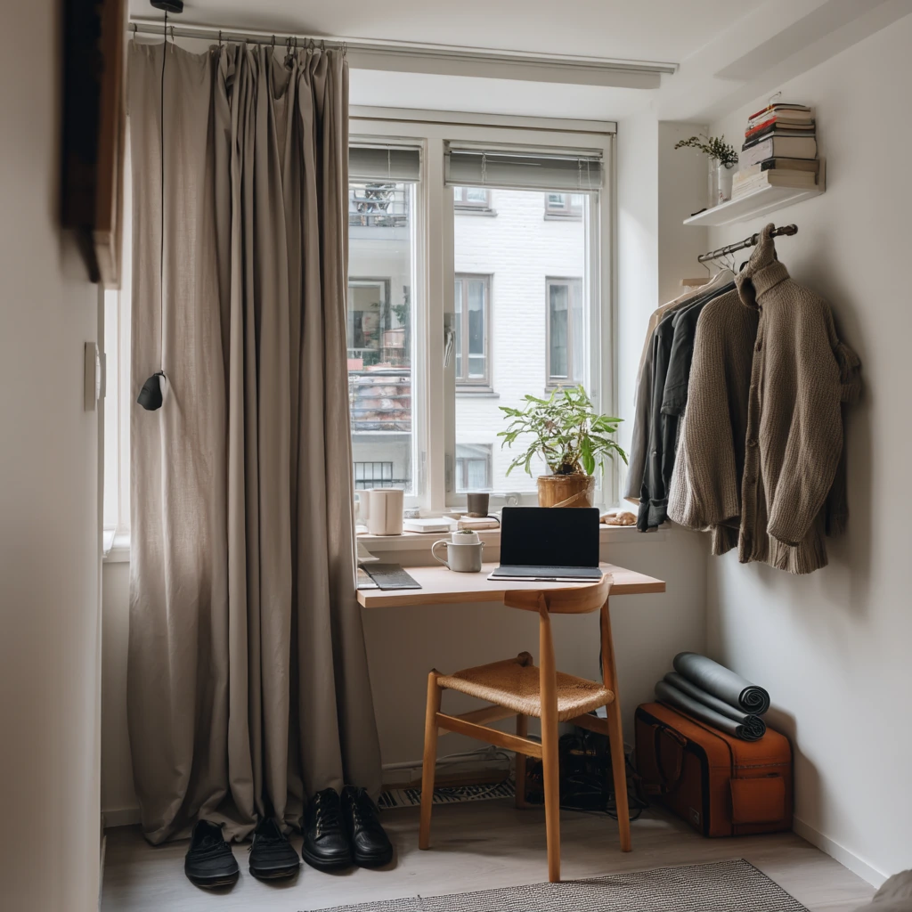 Minimal Closet Curtain in a Small Studio