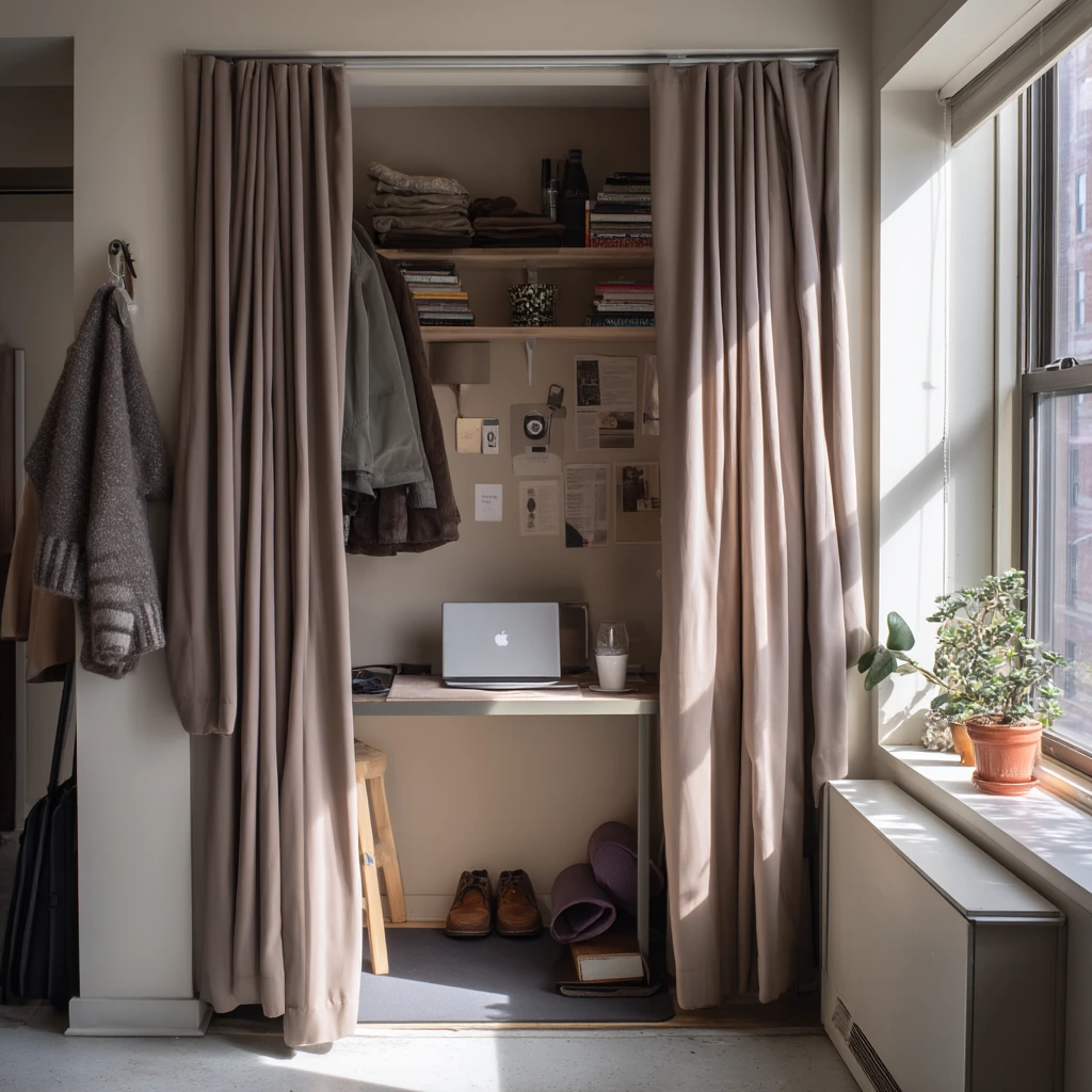 Minimal Closet Curtain in a Small Studio