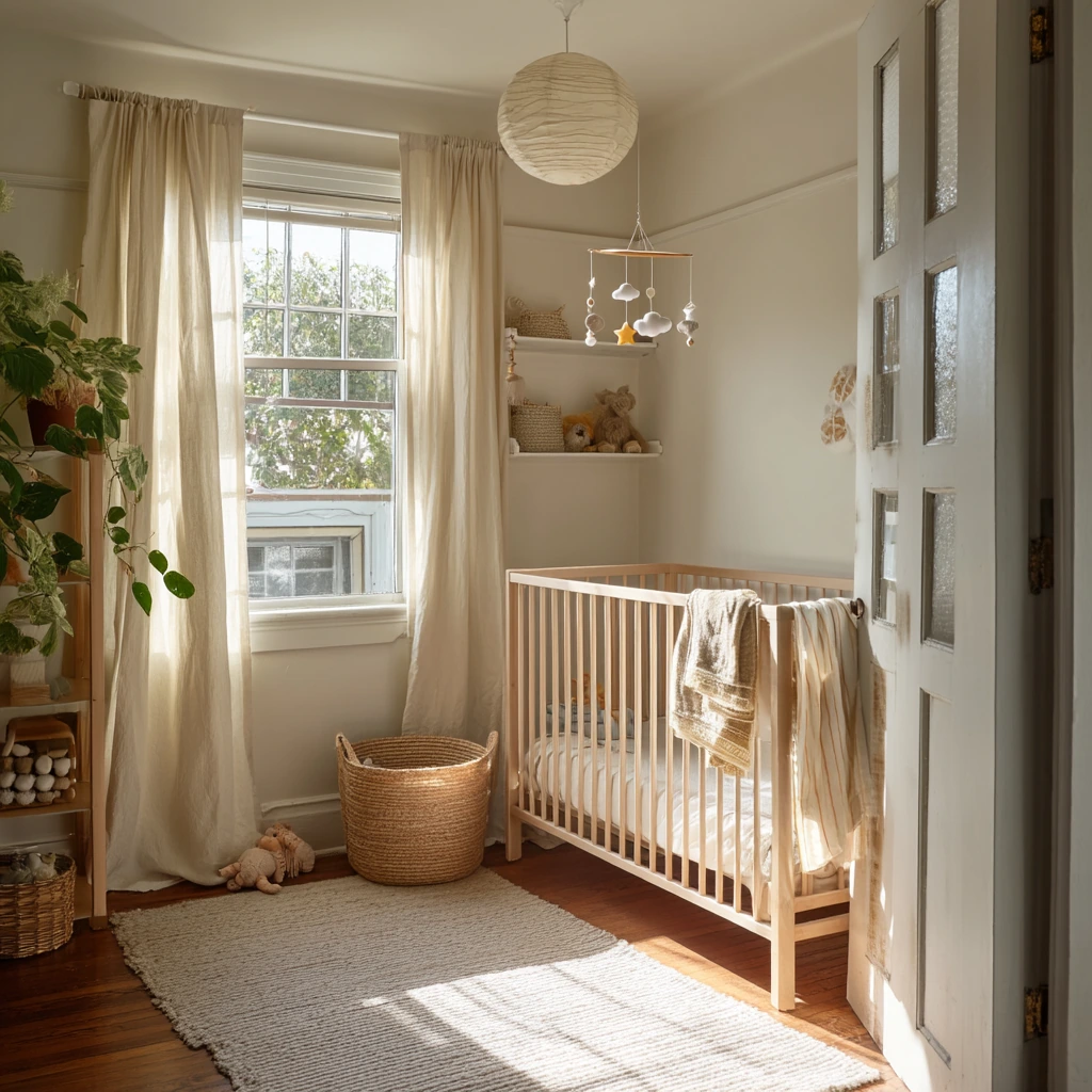 Tiny Nursery with Soft Fabric Closet Cover
