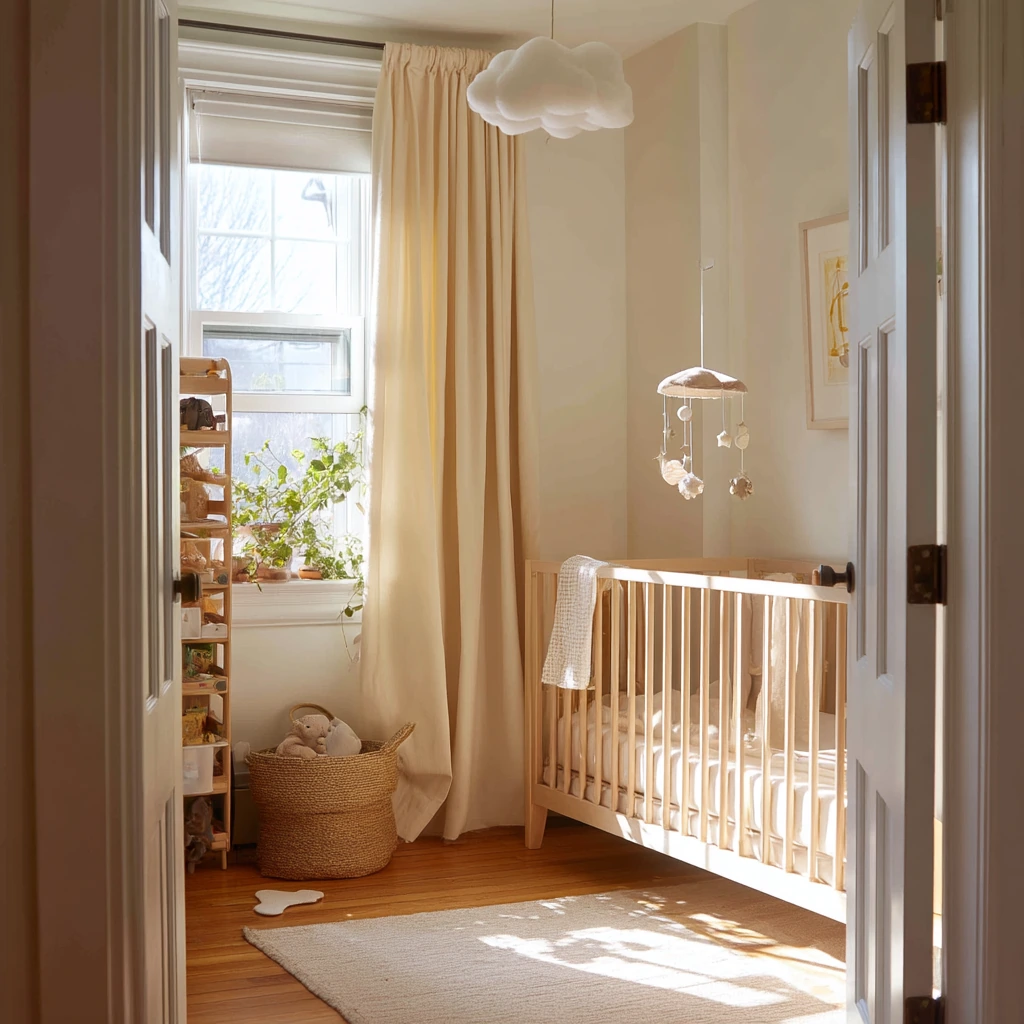 Tiny Nursery with Soft Fabric Closet Cover