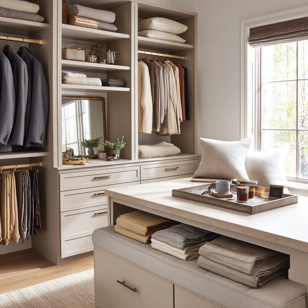 Shared Primary Closet Island for Daily Getting-Ready