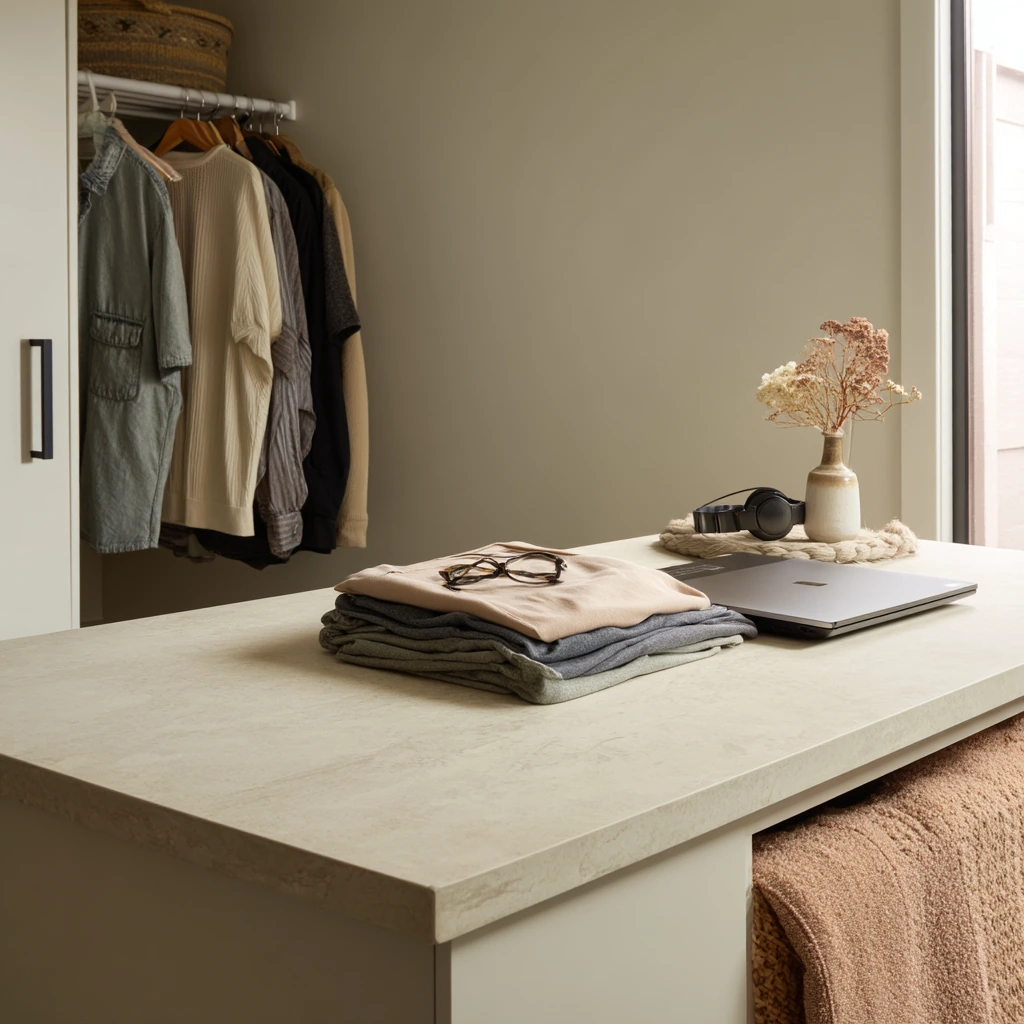 Minimal Closet Island for a Shared Studio Bedroom