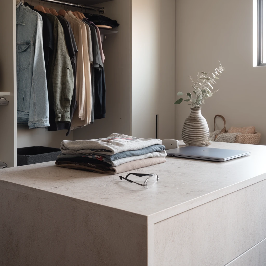 Minimal Closet Island for a Shared Studio Bedroom