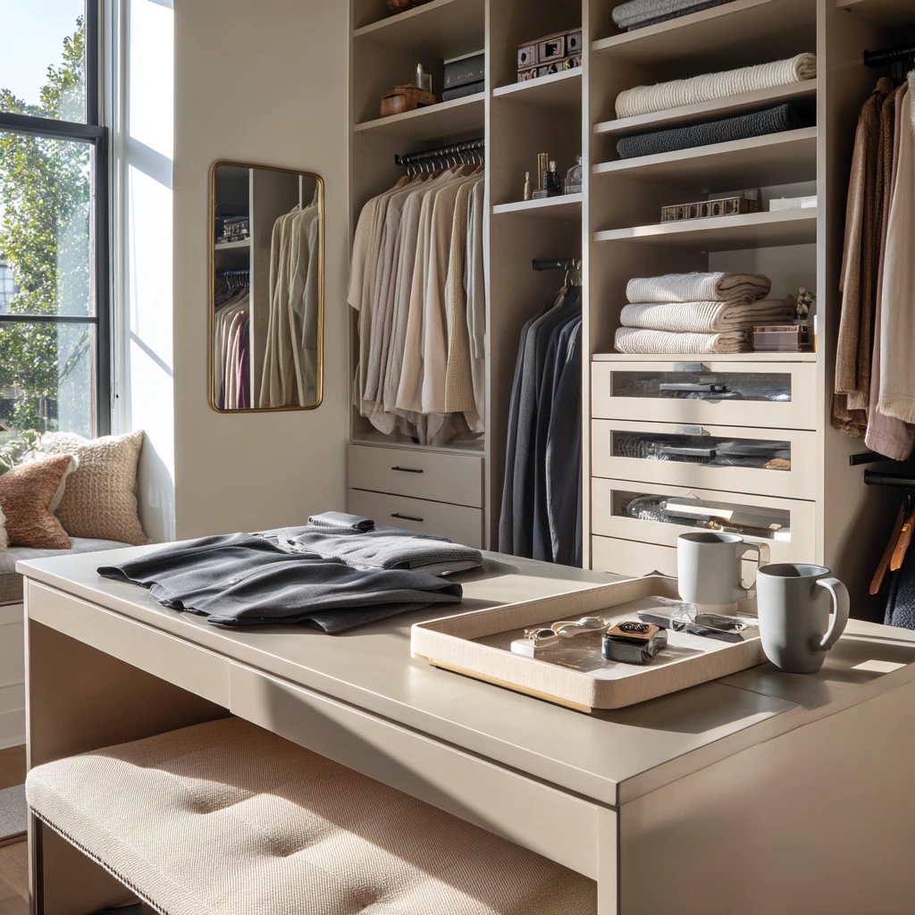 Shared Primary Closet Island for Daily Getting-Ready