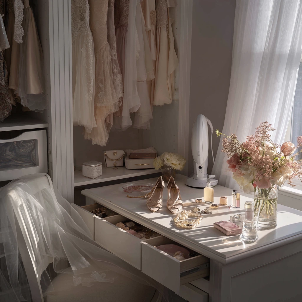 Bridal Prep Closet Island with Getting-Ready Details